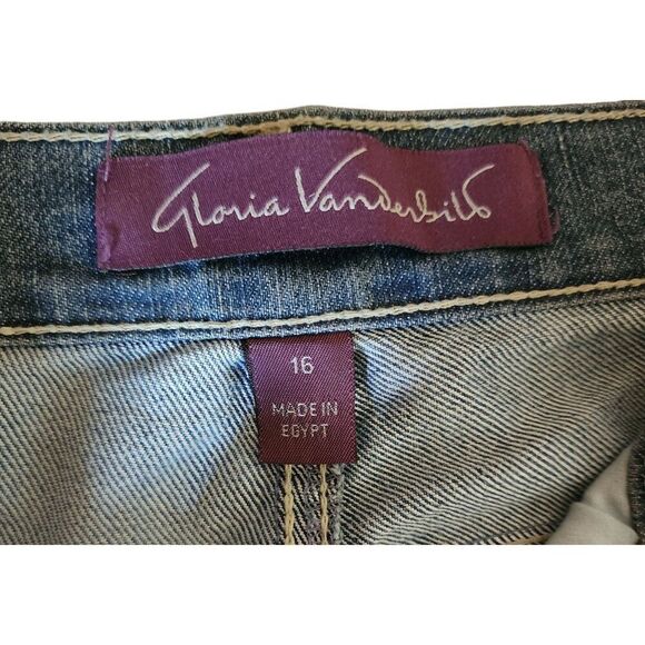 Gloria Vanderbilt Cropped Wide Legged Denim Jeans Womens Size 16 Blue Raw Hem - Picture 5 of 7